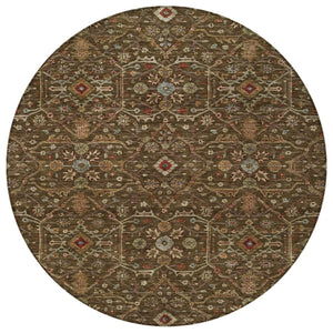 Homeroots 3' Black Brown Red Floral Washable Area Rug For Indoor Outdoor Spaces – Durable & Stylish Design 8' Round Polyester 604585