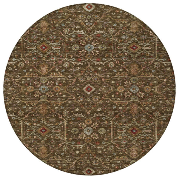 Homeroots 3' Black Brown Red Floral Washable Area Rug For Indoor Outdoor Spaces – Durable & Stylish Design 8' Round Polyester 604585