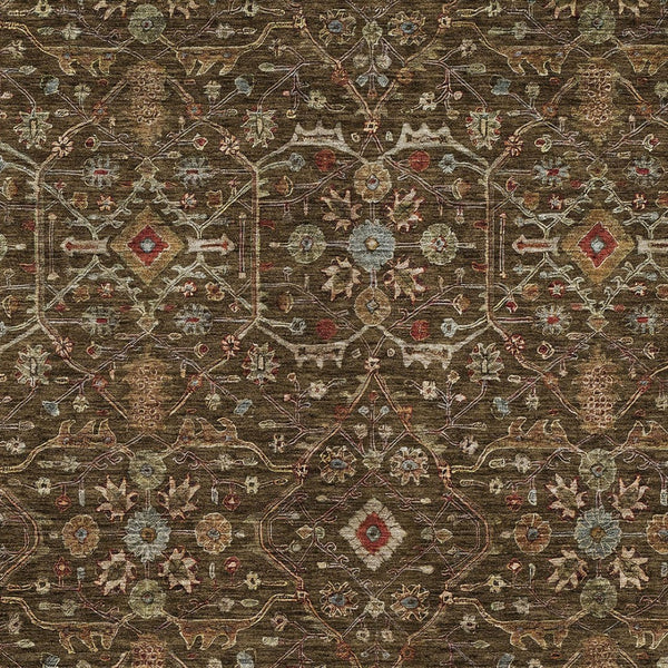 Homeroots 3' Black Brown Red Floral Washable Area Rug For Indoor Outdoor Spaces – Durable & Stylish Design 8' X 10' Polyester 604586