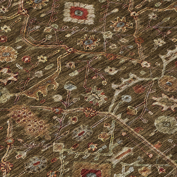 Homeroots 3' Black Brown Red Floral Washable Area Rug For Indoor Outdoor Spaces – Durable & Stylish Design 9' X 12' Polyester 604587