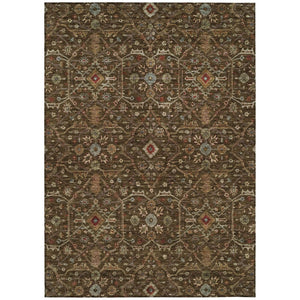 HomeRoots 5' Timeless Floral Washable Area Rug in Chocolate, Red & Green - Perfect for Indoor & Outdoor Use 10' X 14' 604588