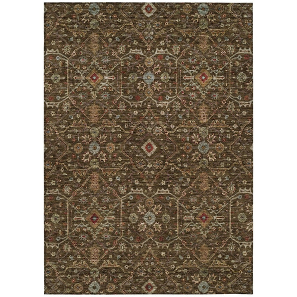 HomeRoots 5' Timeless Floral Washable Area Rug in Chocolate, Red & Green - Perfect for Indoor & Outdoor Use 10' X 14' 604588