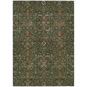 HomeRoots 5' Elegant Emerald Brown Red Floral Area Rug - Durable, Machine Washable for Indoor & Outdoor Use 5' X 8' 604590