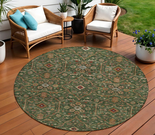 Homeroots 3' Black Brown Red Floral Washable Area Rug For Indoor Outdoor Spaces – Durable & Stylish Design 8' Round Polyester 604591