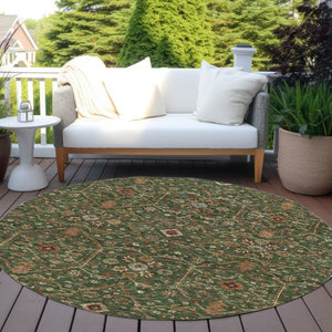 Homeroots 3' Black Brown Red Floral Washable Area Rug For Indoor Outdoor Spaces – Durable & Stylish Design 8' Round Polyester 604591