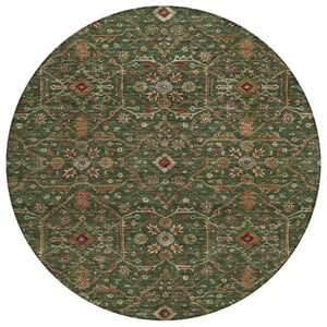 HomeRoots 5' Elegant Emerald Brown Red Floral Area Rug - Durable, Machine Washable for Indoor & Outdoor Use 8' Round 604591
