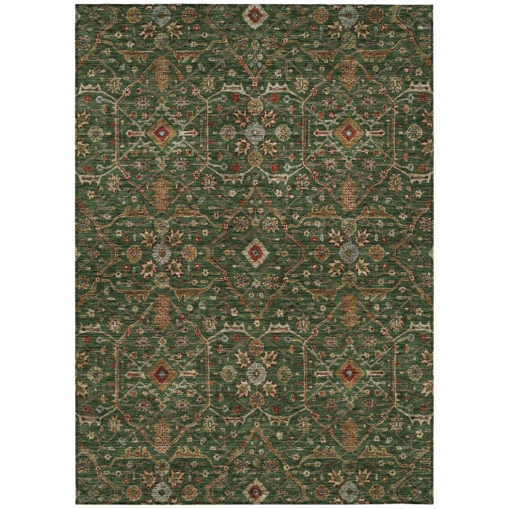 HomeRoots 5' Elegant Emerald Brown Red Floral Area Rug - Durable, Machine Washable for Indoor & Outdoor Use 8' X 10' 604592