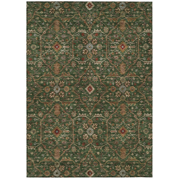 HomeRoots 5' Elegant Emerald Brown Red Floral Area Rug - Durable, Machine Washable for Indoor & Outdoor Use 10' X 14' 604594