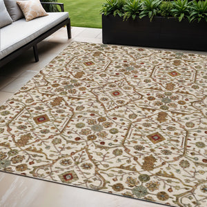Homeroots 3' Black Brown Red Floral Washable Area Rug For Indoor Outdoor Spaces – Durable & Stylish Design 5' X 8' Polyester 604596
