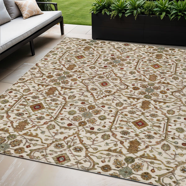 Homeroots 3' Black Brown Red Floral Washable Area Rug For Indoor Outdoor Spaces – Durable & Stylish Design 5' X 8' Polyester 604596