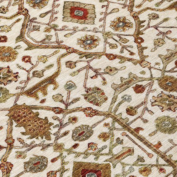 Homeroots 3' Black Brown Red Floral Washable Area Rug For Indoor Outdoor Spaces – Durable & Stylish Design 5' X 8' Polyester 604596