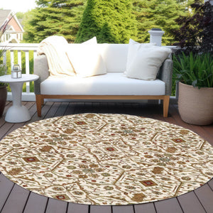 Homeroots 3' Black Brown Red Floral Washable Area Rug For Indoor Outdoor Spaces – Durable & Stylish Design 8' Round Polyester 604597