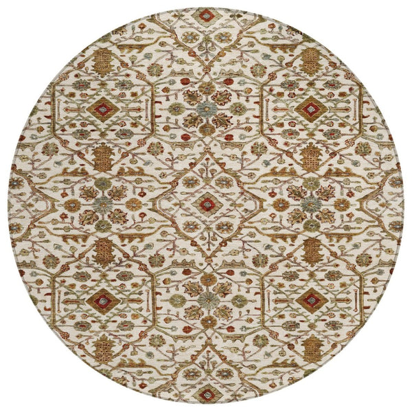 HomeRoots 5' Timeless Floral Indoor/Outdoor Area Rug - Durable, Washable, Stain-Resistant for High-Traffic Areas 8' Round 604597