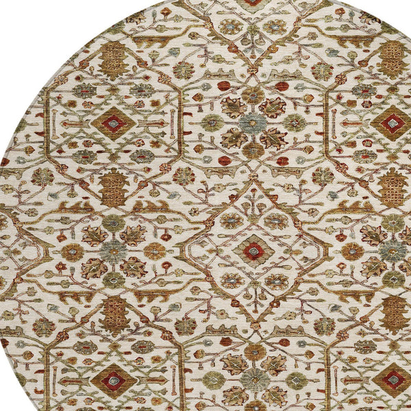 Homeroots 3' Black Brown Red Floral Washable Area Rug For Indoor Outdoor Spaces – Durable & Stylish Design 8' Round Polyester 604597