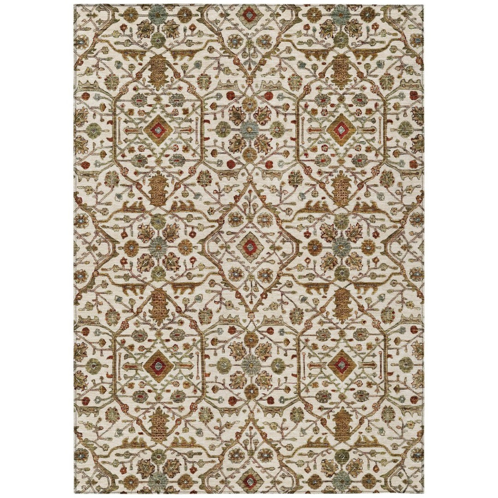 HomeRoots 9' Elegant Floral Area Rug in Ivory, Brown & Red - Washable for Indoor/Outdoor Durability & Style 604599