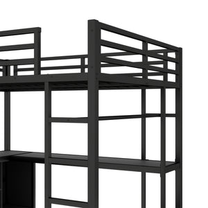 English Elm Metal Loft Bed With Integrated Desk, Storage Shelves & Wardrobe – Space-Saving Solution For All Ages W1580S00117