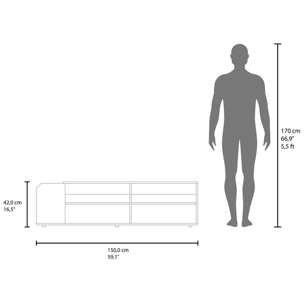 English Elm TV Stem Stand 16.5" H, 4 Shelves in Natural Oak & Alby Blue — Compact, Durable Media Storage for Living Rooms B097P395909