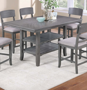 English Elm Modern Counter Height Dining Table with 2 Shelves, Gray Rubberwood, Seats 6, Stylish Rectangular Design B011P367255