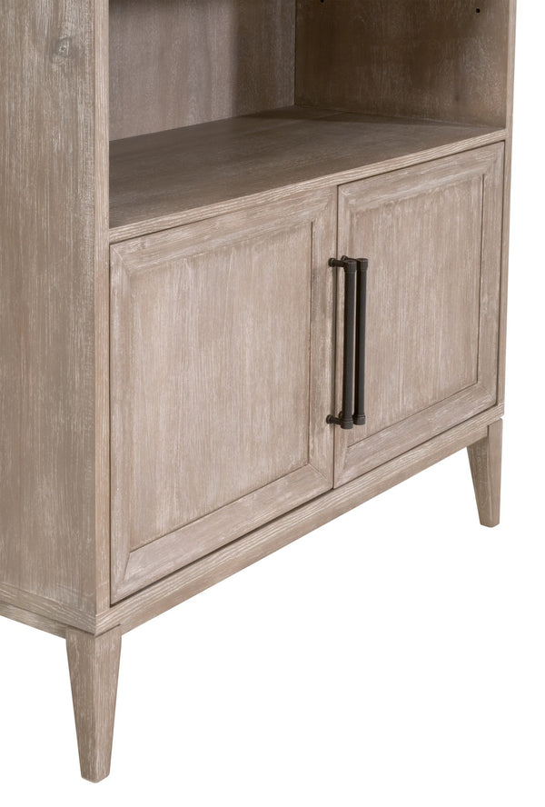 Essentials for Living Morris Tall Acacia Wood Bookcase with Open Shelves and Cabinet Gray Transitional 6046.NG