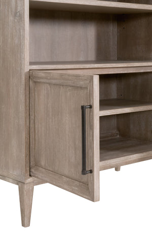 Essentials for Living Morris Tall Acacia Wood Bookcase with Open Shelves and Cabinet Gray Transitional 6046.NG