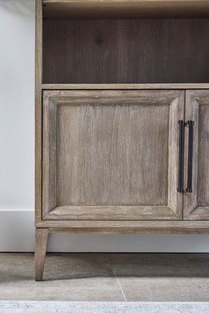 Essentials for Living Morris Tall Acacia Wood Bookcase with Open Shelves and Cabinet Gray Transitional 6046.NG