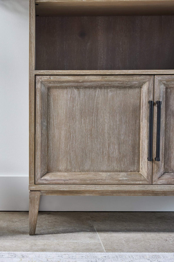 Essentials for Living Morris Tall Acacia Wood Bookcase with Open Shelves and Cabinet Gray Transitional 6046.NG