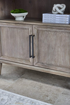 Essentials for Living Morris Tall Acacia Wood Bookcase with Open Shelves and Cabinet Gray Transitional 6046.NG