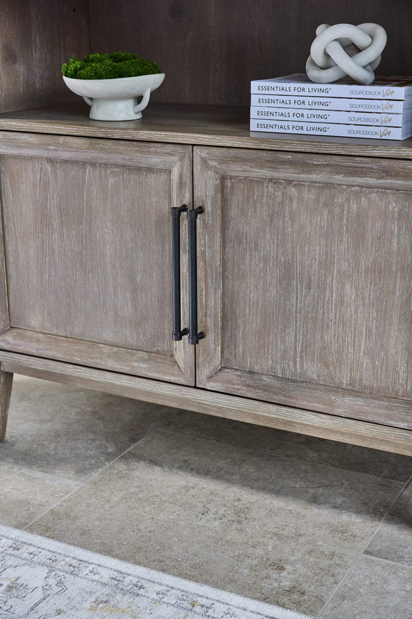 Essentials for Living Morris Tall Acacia Wood Bookcase with Open Shelves and Cabinet Gray Transitional 6046.NG