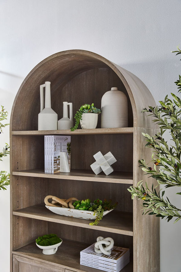 Essentials for Living Morris Tall Acacia Wood Bookcase with Open Shelves and Cabinet Gray Transitional 6046.NG