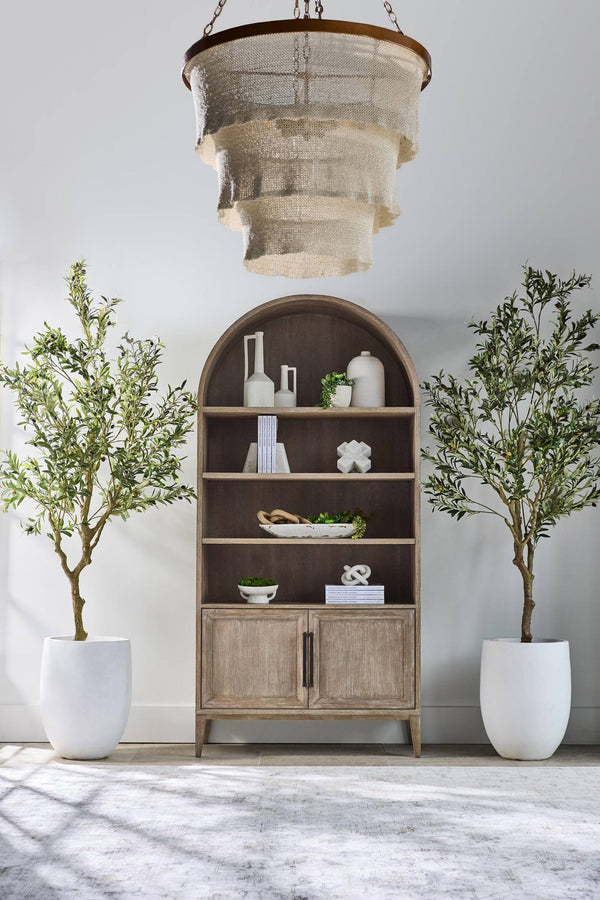 Essentials for Living Morris Tall Acacia Wood Bookcase with Open Shelves and Cabinet Gray Transitional 6046.NG