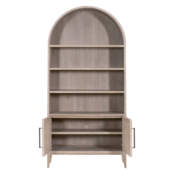 Essentials for Living Morris Tall Acacia Wood Bookcase with Open Shelves and Cabinet Gray Transitional 6046.NG