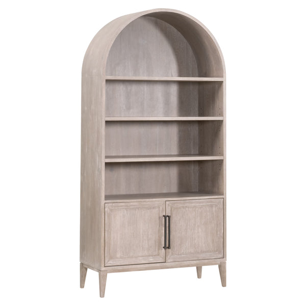 Essentials for Living Morris Tall Acacia Wood Bookcase with Open Shelves and Cabinet Gray Transitional 6046.NG