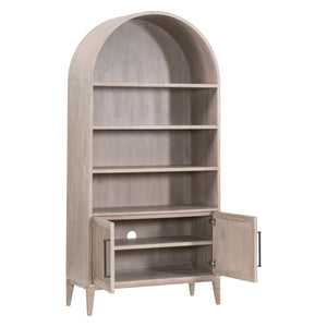Essentials for Living Morris Tall Acacia Wood Bookcase with Open Shelves and Cabinet Gray Transitional 6046.NG