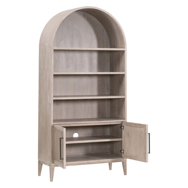 Essentials for Living Morris Tall Acacia Wood Bookcase with Open Shelves and Cabinet Gray Transitional 6046.NG