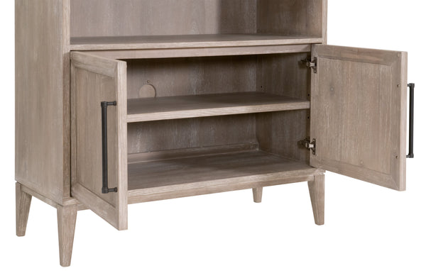 Essentials for Living Morris Tall Acacia Wood Bookcase with Open Shelves and Cabinet Gray Transitional 6046.NG