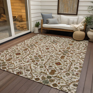 Homeroots 3' Black Brown Red Floral Washable Area Rug For Indoor Outdoor Spaces – Durable & Stylish Design 10' X 14' Polyester 604600
