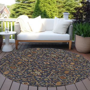 Homeroots 3' Black Brown Red Floral Washable Area Rug For Indoor Outdoor Spaces – Durable & Stylish Design 8' Round Polyester 604603