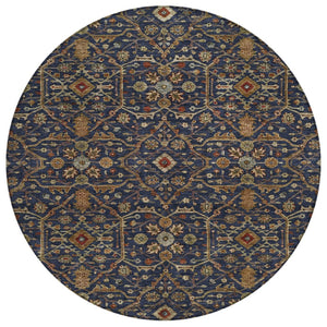 HomeRoots 5' Navy Blue and Red Floral Washable Area Rug - Durable Indoor/Outdoor Design for Easy Care 8' Round 604603