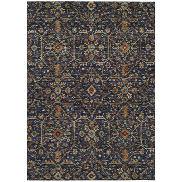 HomeRoots 5' Navy Blue and Red Floral Washable Area Rug - Durable Indoor/Outdoor Design for Easy Care 8' X 10' 604604