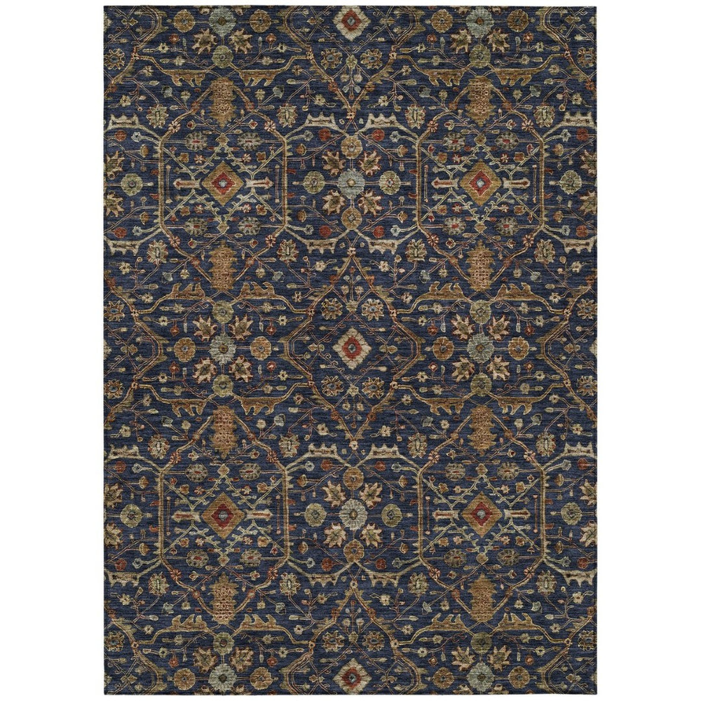 HomeRoots 5' Navy Blue and Red Floral Washable Area Rug - Durable Indoor/Outdoor Design for Easy Care 10' X 14' 604606