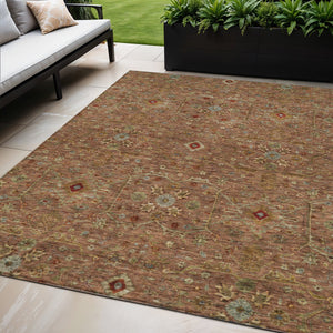 Homeroots 3' Black Brown Red Floral Washable Area Rug For Indoor Outdoor Spaces – Durable & Stylish Design 5' X 8' Polyester 604608