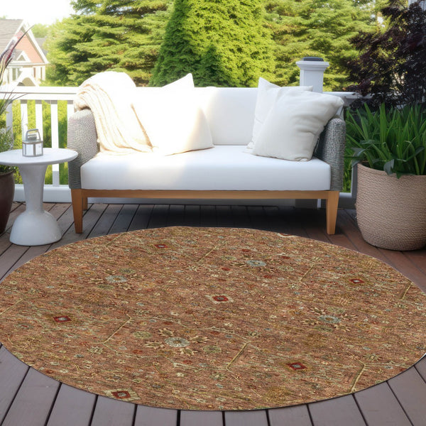 Homeroots 3' Black Brown Red Floral Washable Area Rug For Indoor Outdoor Spaces – Durable & Stylish Design 8' Round Polyester 604609