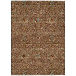 HomeRoots 5' Classic Floral Area Rug in Brown, Red, and Green - Washable, Durable for Indoor & Outdoor Use 8' X 10' 604610