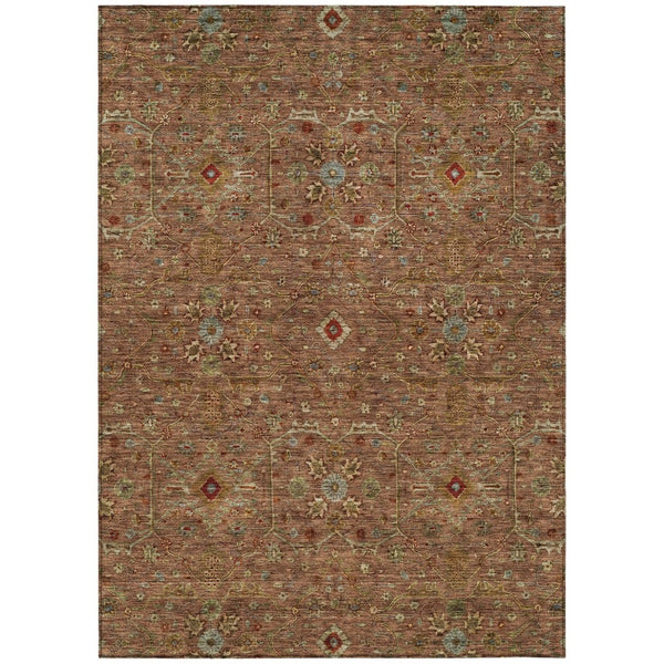 HomeRoots 5' Classic Floral Area Rug in Brown, Red, and Green - Washable, Durable for Indoor & Outdoor Use 10' X 14' 604612