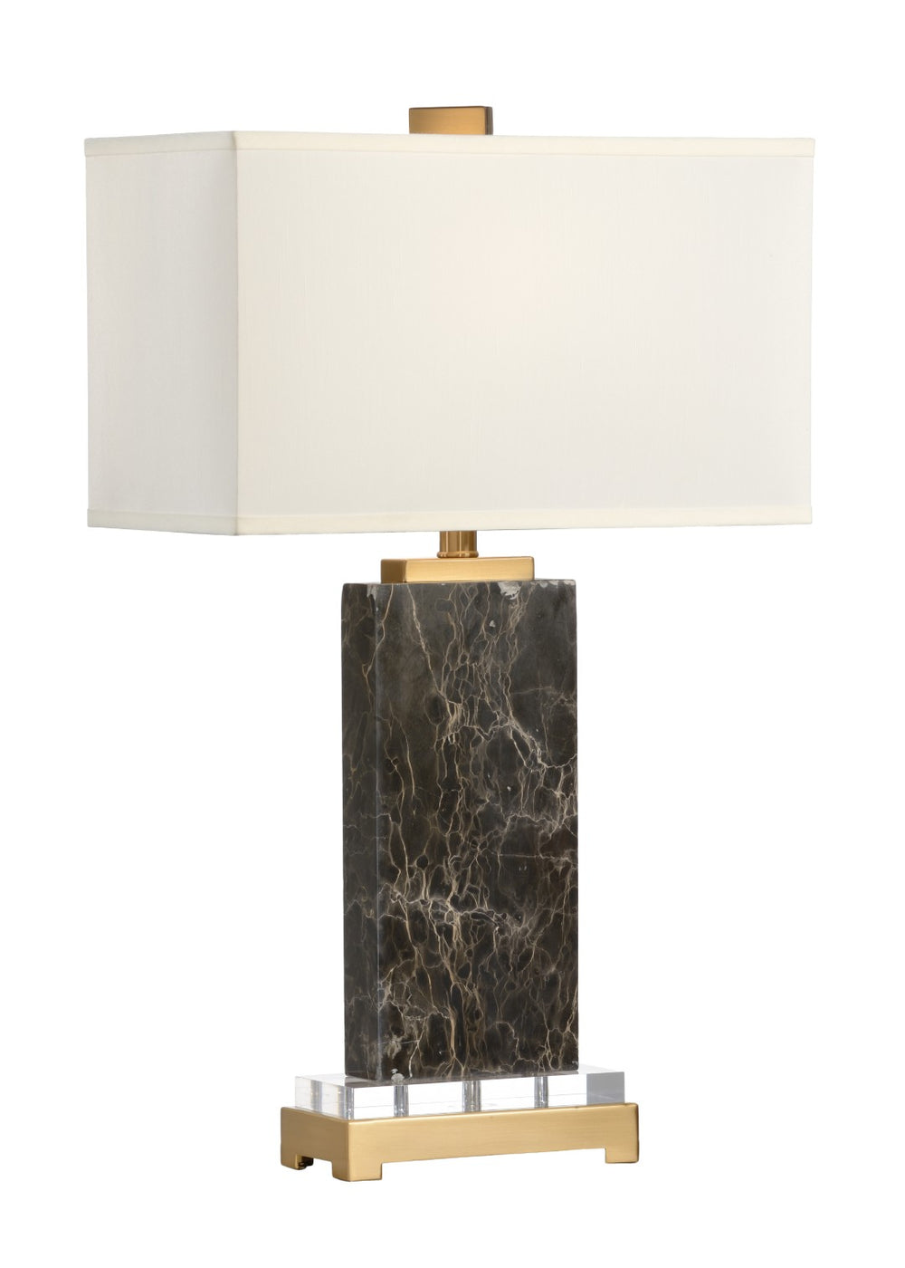 Wildwood Jackson Lamp — Brown Marble & Gold Table Lamp With Acrylic Base, Off-White Silkette Shade For Modern Spaces 60462