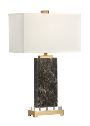 Wildwood Jackson Lamp — Brown Marble & Gold Table Lamp With Acrylic Base, Off-White Silkette Shade For Modern Spaces 60462
