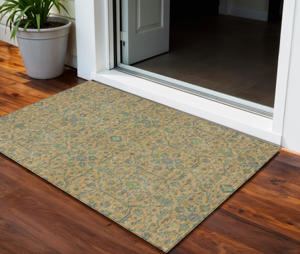 Homeroots 3' Coral And Teal Blue Floral Washable Area Rug – Stylish, Durable Indoor Outdoor Design For Any Space 3' X 5' Polyester 604625