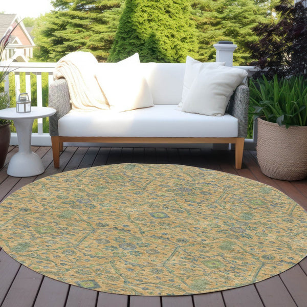 HomeRoots 5' Vibrant Floral Area Rug in Orange, Blue, and Green – Durable, Washable for Indoor & Outdoor Use 8' Round 604627