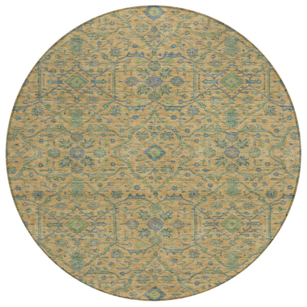 HomeRoots 5' Vibrant Floral Area Rug in Orange, Blue, and Green – Durable, Washable for Indoor & Outdoor Use 8' Round 604627