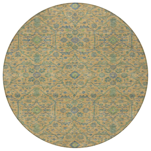 HomeRoots 5' Vibrant Floral Area Rug in Orange, Blue, and Green – Durable, Washable for Indoor & Outdoor Use 8' Round 604627